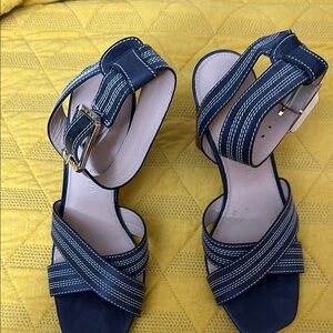 Blue High Heel Strappy Shoes with Ankle Buckle. Never worn